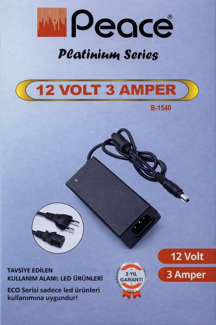Peace B-1540 220 Volt 12 Volt 3 Amper Plastik Kasa Adaptör